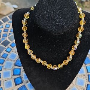 Vintage Gold Clear Glass Beaded Necklace
